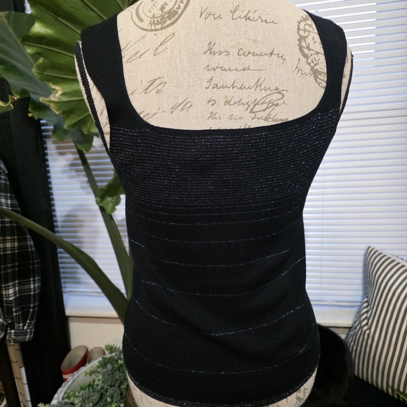 Bandolino Vintage Y2K Black Sleeveless Top Shimmer And Beaded Details - Picture 5 of 6